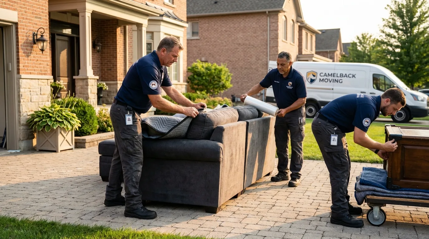 Large estate moving crew wrapping furniture in Red Oak, IA