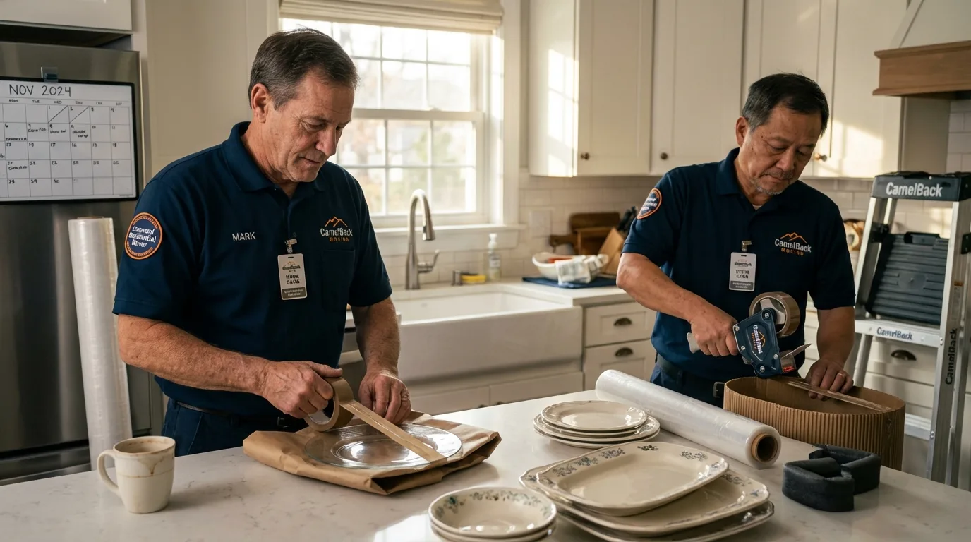 Professional crew packing kitchen dishware in Red Oak, IA